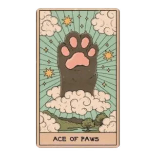 ✨ ACE OF PAWS tarot card, ace of paws, cat paw, clouds, stars, card game telegram sticker