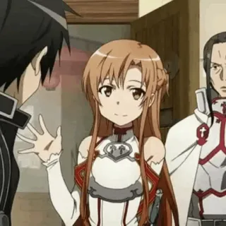 🧡 Asuna Sword Art Online アニメ, キャラクター, 女の子, 挨拶, 笑顔, アスナ, ソードアート・オンライン, 手を振る telegram sticker
