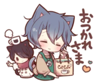 ☺️ おつかれさま cafetería de gatos, estilo anime, kawaii, lindo, orejas de gato, gato telegram sticker
