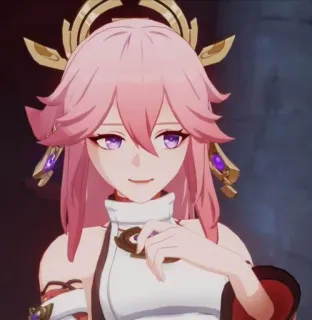 🤭 Yae Miko Genshin Impact 动漫, 原神, 八重神子, 游戏, 粉色头发, 紫色眼睛, 狐狸 telegram sticker