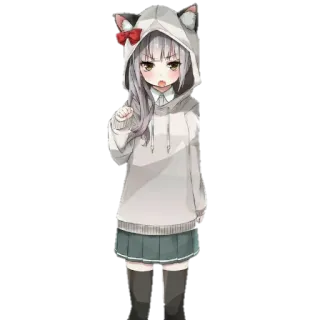 😺 Аниме, Девушка, Кошачьи ушки, Толстовка, Каваи telegram sticker