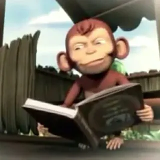 🐒 scimmia, lettura, libro, cartone animato, animale whatsapp sticker