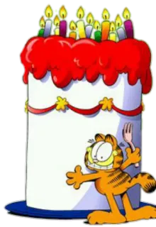 🍰 Garfield Garfield, desenho animado, gato, aniversário, bolo, garfo telegram sticker