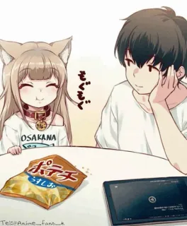 ✨ OSAKANA Аниме, Девушка-кошка, Милый, Osakana, Чипсы, Закуска whatsapp sticker