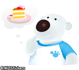 🤤 @MHStickers หมีขั้วโลก, การ์ตูน, เค้ก, กำลังคิด, สติกเกอร์ telegram sticker
