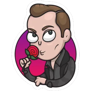 😏 卡通, 男人, 玫瑰, 爱, 亲吻 telegram sticker