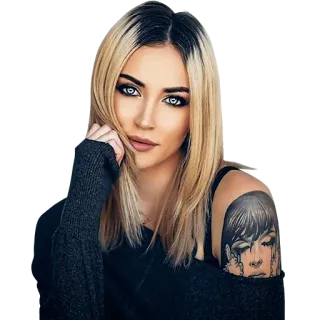 😌 femme, portrait, tatouage, cheveux blonds, fille, féminin telegram sticker
