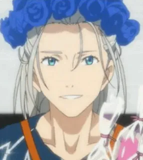 🌈 Yuri Plisetsky Yuri on Ice anime, yuri on ice, yuri plisetsky, character, ice skating, flower crown, blue flowers telegram sticker