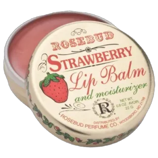 🫥 ROSEBUD
STRAWBERRY
Lip Balm
and moisturizer
NET WT
08 OZ AVOIR strawberry, lip balm, rosebud, cosmetics, beauty, moisturizer telegram sticker