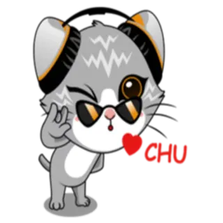 😘 CHU gato, muac, beso, corazón, dibujos animados whatsapp sticker