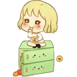 😋 Чиби, Мультфильм, Еда, Милый, Девушка, Холодильник telegram sticker