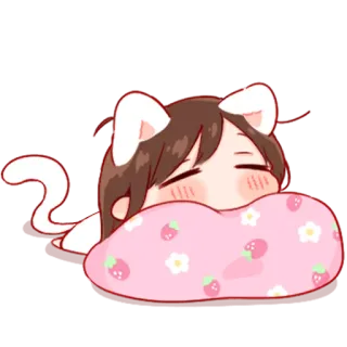 💞 gato, dormir, almohada, anime, lindo, chica whatsapp sticker