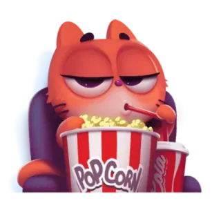 🍿 Pop Corn cat, popcorn, soda, food, drink, lazy telegram sticker