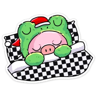 😴 青蛙, 睡觉, 枕头, 毯子, 卡通, 可爱, 困 telegram sticker