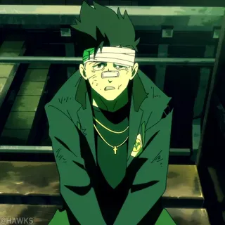 🦾 @HAWKS anime, character, injured, bandages, green telegram sticker