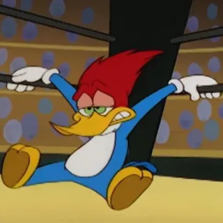 😞 Woody Woodpecker cartone animato, Woody Woodpecker, uccello, esausto telegram sticker