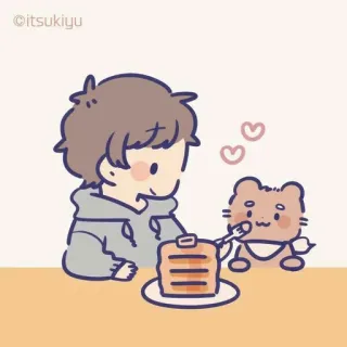 🥞 ©itsukiyiu lindo, kawaii, panqueques, dibujos animados, comiendo, oso, anime telegram sticker