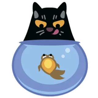 😛 gato, pez, pecera, animal, mascota, dibujo animado telegram sticker
