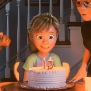 🎉 Riley Andersen Inside Out 13 birthday, cake, candles, celebration, Inside Out, Riley Andersen, age 13 telegram sticker