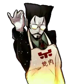 🕶 焼肉 cooking, chef, salt bae, apron, anime style, yakiniku telegram sticker