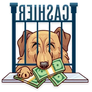 💸 CASHIER perro, efectivo, dinero, golden retriever, dibujos animados, cajero, negocios whatsapp sticker