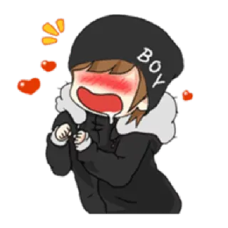 💕 BOY kartun, anak laki-laki, imut, tersipu, musim dingin, mantel whatsapp sticker