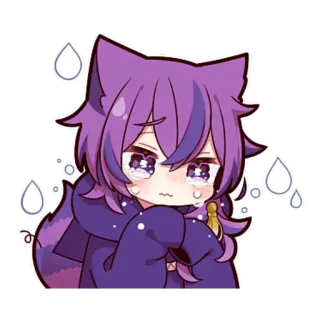 😢 Anime, Nekomimi, Mignon, Sticker, Violet, Larmoyant, Pleurs telegram sticker
