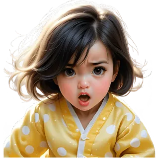 😠 criança, menina, retrato, amarelo, fofo, surpresa, olhos grandes, inocente telegram sticker