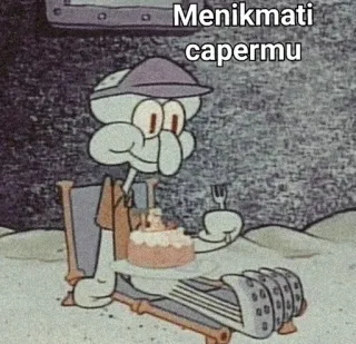 🌟 Squidward Tentacles SpongeBob SquarePants Menikmati capermu Carlo, Bob l'éponge, dessin animé, manger, gâteau whatsapp sticker