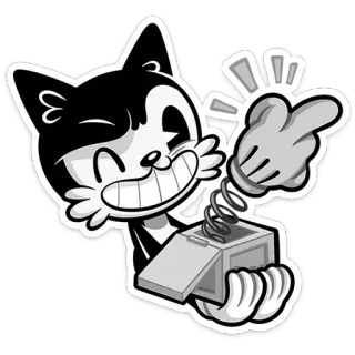 🖕 cartoon, cat, jack-in-the-box, character, black and white, funny telegram sticker
