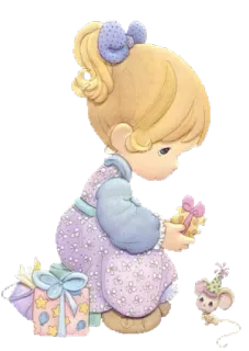 😆 Precious Moments, niña, ratón, regalos, dibujos animados whatsapp sticker