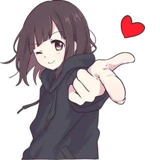 💘 anime, girl, heart, cute, wink, pointing, cartoon whatsapp sticker