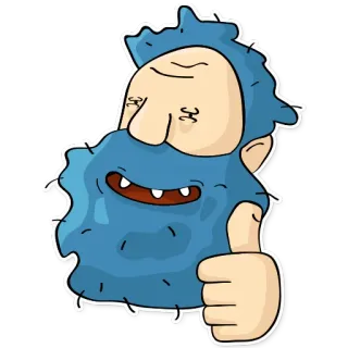 👍 cartoon, personage, baard, blauw, duim omhoog, man telegram sticker
