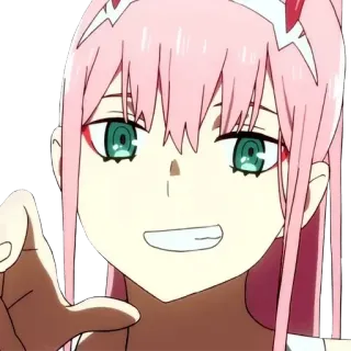 😁 Zero Two Darling in the Franxx Anime, Zero Two, Darling in the Franxx, Cabelo rosa, Kawaii, Fofo telegram sticker