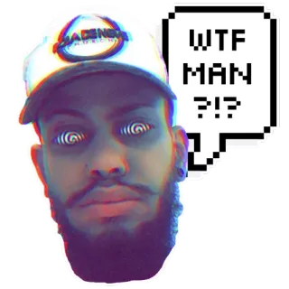 😳 WTF MAN?!?!! man, hypnotized, speech bubble, question, WTF, expression, face telegram sticker