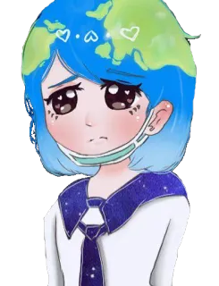 😢 Terra, Anime, Triste, Máscara, Planeta, Kawaii telegram sticker