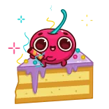 🥳 ceri, kue, hidangan penutup, imut, makanan, kartun telegram sticker