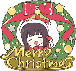 🎅 Merry Christmas Рождество, Праздник, Венок, Аниме, Милый, Празднование whatsapp sticker