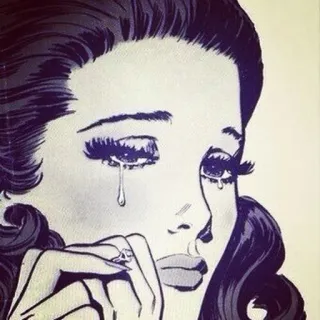😢 woman, crying, sad, tears, vintage, comic telegram sticker