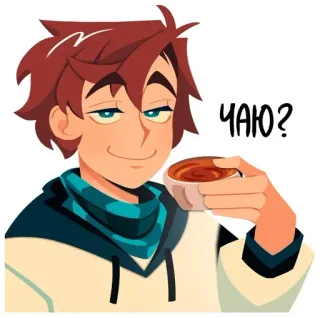 😏 чаю? chá, bebida, desenho animado, xícara, pessoa, ilustração telegram sticker