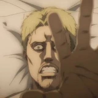 👾 Reiner Braun Attack on Titan アニメ, キャラクター, 中指, ジェスチャー, 表情, 男, 横たわる whatsapp sticker