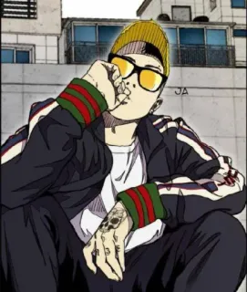 😋 cartoon, sunglasses, jacket, hip hop, urban, streetwear telegram sticker