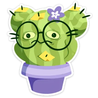 😖 cacto, planta, flor, óculos, vaso, desenho animado, adesivo, fofo whatsapp sticker