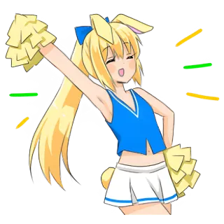 🥳 Anime, Ragazza, Cheerleader, Orecchie da coniglio, Pompon, Carina, Cartone animato telegram sticker