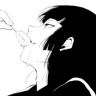 🍭 Anime, Comendo, Pirulito, Garota, Preto e branco, Ilustração telegram sticker