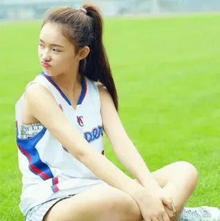 💮 woman, cheerleader, sitting, sport, field, youth, girl telegram sticker