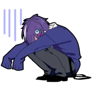 😣 Anime, Lila Haare, Ducken, Besorgt, Ängstlich, Anime Charakter, Traurig, Niedergeschlagen telegram sticker