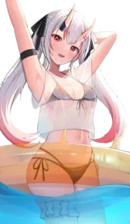 😳 fille anime, maillot de bain, été, personnage animé, illustration, dessin animé telegram sticker