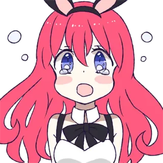 😢 Anime, Garota, Coelho, Cabelo Rosa, Chorando, Kawaii, Fofo telegram sticker