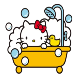 🛁 Hello Kitty hello kitty, chat, bain, canard en caoutchouc, mignon telegram sticker